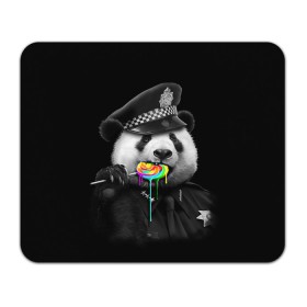 Коврик прямоугольный с принтом Панда и карамель в Курске, натуральный каучук | размер 230 х 185 мм; запечатка лицевой стороны | Тематика изображения на принте: панда | черно белый