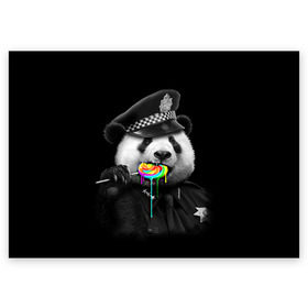 Поздравительная открытка с принтом Панда и карамель в Курске, 100% бумага | плотность бумаги 280 г/м2, матовая, на обратной стороне линовка и место для марки
 | Тематика изображения на принте: панда | черно белый