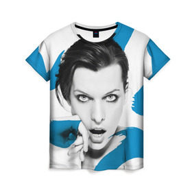 Женская футболка 3D с принтом Милла Йовович в Курске, 100% полиэфир ( синтетическое хлопкоподобное полотно) | прямой крой, круглый вырез горловины, длина до линии бедер | milla jovovich | американская актриса | милла йовович | модель | модельер | музыкант