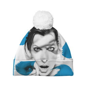 Шапка 3D c помпоном с принтом Милла Йовович в Курске, 100% полиэстер | универсальный размер, печать по всей поверхности изделия | milla jovovich | американская актриса | милла йовович | модель | модельер | музыкант