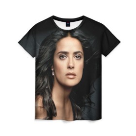 Женская футболка 3D с принтом Сальма Хайек в Курске, 100% полиэфир ( синтетическое хлопкоподобное полотно) | прямой крой, круглый вырез горловины, длина до линии бедер | salma hayek | актриса | мексикано американская | певица | продюсер | режиссёр | сальма хайек