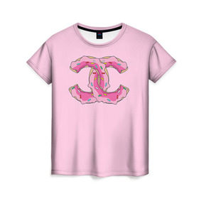 Женская футболка 3D с принтом Модный пончик в Курске, 100% полиэфир ( синтетическое хлопкоподобное полотно) | прямой крой, круглый вырез горловины, длина до линии бедер | пончик