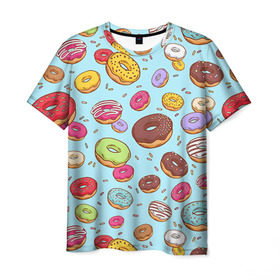 Мужская футболка 3D с принтом Пончики Пончики в Курске, 100% полиэфир | прямой крой, круглый вырез горловины, длина до линии бедер | пончик