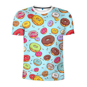 Мужская футболка 3D спортивная с принтом Пончики Пончики в Курске, 100% полиэстер с улучшенными характеристиками | приталенный силуэт, круглая горловина, широкие плечи, сужается к линии бедра | пончик