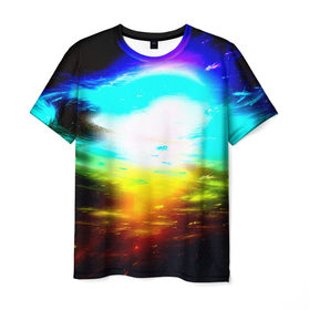 Мужская футболка 3D с принтом Wave shape в Курске, 100% полиэфир | прямой крой, круглый вырез горловины, длина до линии бедер | пятна | разводы | разноцветный | яркий