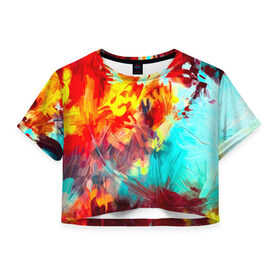 Женская футболка 3D укороченная с принтом Абстракция красок в Курске, 100% полиэстер | круглая горловина, длина футболки до линии талии, рукава с отворотами | rainbow | краска | прикольные | радуга | текстуры | штрихи