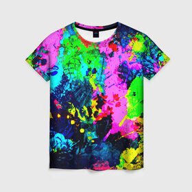 Женская футболка 3D с принтом Пятна краски в Курске, 100% полиэфир ( синтетическое хлопкоподобное полотно) | прямой крой, круглый вырез горловины, длина до линии бедер | гранж | краска | новые | прикольные | текстуры | цветные