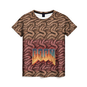 Женская футболка 3D с принтом Doom (щупальца) в Курске, 100% полиэфир ( синтетическое хлопкоподобное полотно) | прямой крой, круглый вырез горловины, длина до линии бедер | извилины | мозги | осьминог