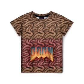 Детская футболка 3D с принтом Doom (щупальца) в Курске, 100% гипоаллергенный полиэфир | прямой крой, круглый вырез горловины, длина до линии бедер, чуть спущенное плечо, ткань немного тянется | извилины | мозги | осьминог