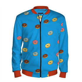 Мужской бомбер 3D с принтом Пончики в Курске, 100% полиэстер | застегивается на молнию, по бокам два кармана без застежек, по низу бомбера и на воротнике - эластичная резинка | Тематика изображения на принте: donut | гомер | еда | пончики | симпсон | фаст