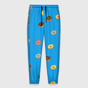 Мужские брюки 3D с принтом Пончики в Курске, 100% полиэстер | манжеты по низу, эластичный пояс регулируется шнурком, по бокам два кармана без застежек, внутренняя часть кармана из мелкой сетки | donut | гомер | еда | пончики | симпсон | фаст