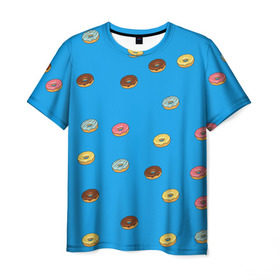 Мужская футболка 3D с принтом Пончики в Курске, 100% полиэфир | прямой крой, круглый вырез горловины, длина до линии бедер | donut | гомер | еда | пончики | симпсон | фаст