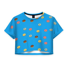 Женская футболка 3D укороченная с принтом Пончики в Курске, 100% полиэстер | круглая горловина, длина футболки до линии талии, рукава с отворотами | donut | гомер | еда | пончики | симпсон | фаст
