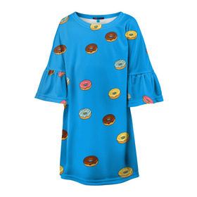 Детское платье 3D с принтом Пончики в Курске, 100% полиэстер | прямой силуэт, чуть расширенный к низу. Круглая горловина, на рукавах — воланы | donut | гомер | еда | пончики | симпсон | фаст