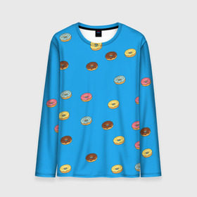 Мужской лонгслив 3D с принтом Пончики в Курске, 100% полиэстер | длинные рукава, круглый вырез горловины, полуприлегающий силуэт | donut | гомер | еда | пончики | симпсон | фаст