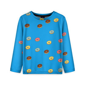 Детский лонгслив 3D с принтом Пончики в Курске, 100% полиэстер | длинные рукава, круглый вырез горловины, полуприлегающий силуэт
 | donut | гомер | еда | пончики | симпсон | фаст