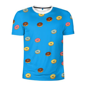 Мужская футболка 3D спортивная с принтом Пончики в Курске, 100% полиэстер с улучшенными характеристиками | приталенный силуэт, круглая горловина, широкие плечи, сужается к линии бедра | donut | гомер | еда | пончики | симпсон | фаст