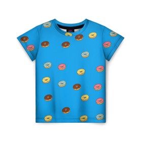 Детская футболка 3D с принтом Пончики в Курске, 100% гипоаллергенный полиэфир | прямой крой, круглый вырез горловины, длина до линии бедер, чуть спущенное плечо, ткань немного тянется | donut | гомер | еда | пончики | симпсон | фаст
