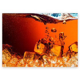 Поздравительная открытка с принтом Кола 1 в Курске, 100% бумага | плотность бумаги 280 г/м2, матовая, на обратной стороне линовка и место для марки
 | Тематика изображения на принте: cocacola | cola | pepsi | кола | лёд | напиток | пепси | пузыри