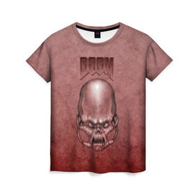 Женская футболка 3D с принтом Демон (Doom classic) в Курске, 100% полиэфир ( синтетическое хлопкоподобное полотно) | прямой крой, круглый вырез горловины, длина до линии бедер | розовый | скелет | череп
