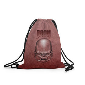Рюкзак-мешок 3D с принтом Демон (Doom classic) в Курске, 100% полиэстер | плотность ткани — 200 г/м2, размер — 35 х 45 см; лямки — толстые шнурки, застежка на шнуровке, без карманов и подкладки | розовый | скелет | череп