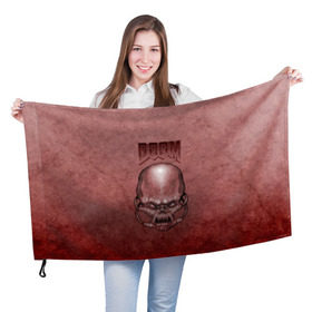 Флаг 3D с принтом Демон (Doom classic) в Курске, 100% полиэстер | плотность ткани — 95 г/м2, размер — 67 х 109 см. Принт наносится с одной стороны | Тематика изображения на принте: розовый | скелет | череп