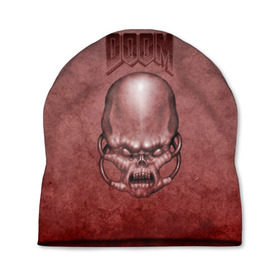 Шапка 3D с принтом Демон (Doom classic) в Курске, 100% полиэстер | универсальный размер, печать по всей поверхности изделия | Тематика изображения на принте: розовый | скелет | череп