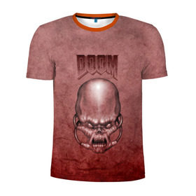 Мужская футболка 3D спортивная с принтом Демон (Doom classic) в Курске, 100% полиэстер с улучшенными характеристиками | приталенный силуэт, круглая горловина, широкие плечи, сужается к линии бедра | розовый | скелет | череп