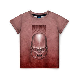 Детская футболка 3D с принтом Демон (Doom classic) в Курске, 100% гипоаллергенный полиэфир | прямой крой, круглый вырез горловины, длина до линии бедер, чуть спущенное плечо, ткань немного тянется | Тематика изображения на принте: розовый | скелет | череп