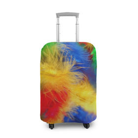 Чехол для чемодана 3D с принтом Цветные перья в Курске, 86% полиэфир, 14% спандекс | двустороннее нанесение принта, прорези для ручек и колес | перья | радуга | спектр | фон | цвета | цветные | яркие