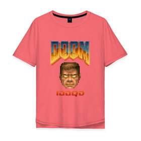 Мужская футболка хлопок Oversize с принтом iddqd пиксель-арт в Курске, 100% хлопок | свободный крой, круглый ворот, “спинка” длиннее передней части | Тематика изображения на принте: doom | пиксели