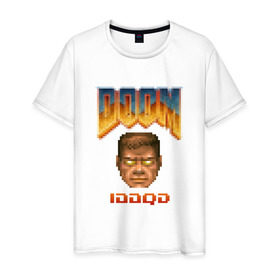 Мужская футболка хлопок с принтом iddqd пиксель-арт в Курске, 100% хлопок | прямой крой, круглый вырез горловины, длина до линии бедер, слегка спущенное плечо. | doom | пиксели