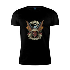 Мужская футболка премиум с принтом Eagles of Death Metal в Курске, 92% хлопок, 8% лайкра | приталенный силуэт, круглый вырез ворота, длина до линии бедра, короткий рукав | дэтметал | метал | мош | орлы