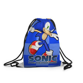 Рюкзак-мешок 3D с принтом Sonic The-Hedgehog в Курске, 100% полиэстер | плотность ткани — 200 г/м2, размер — 35 х 45 см; лямки — толстые шнурки, застежка на шнуровке, без карманов и подкладки | sega sonic