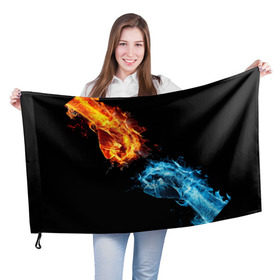 Флаг 3D с принтом Синее и красное пламя в Курске, 100% полиэстер | плотность ткани — 95 г/м2, размер — 67 х 109 см. Принт наносится с одной стороны | кулак | огонь