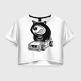 Женская футболка 3D укороченная с принтом Миша в Курске, 100% полиэстер | круглая горловина, длина футболки до линии талии, рукава с отворотами | медведь | таз