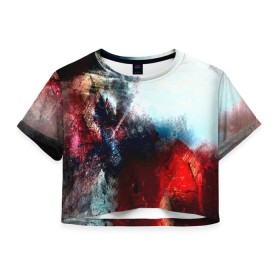 Женская футболка 3D укороченная с принтом Expressive в Курске, 100% полиэстер | круглая горловина, длина футболки до линии талии, рукава с отворотами | rainbow | краска | прикольные | радуга | текстуры | штрихи