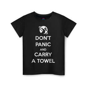 Детская футболка хлопок с принтом Dont panic в Курске, 100% хлопок | круглый вырез горловины, полуприлегающий силуэт, длина до линии бедер | Тематика изображения на принте: автостопом по галактике