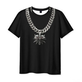 Мужская футболка 3D с принтом Медальон в Курске, 100% полиэфир | прямой крой, круглый вырез горловины, длина до линии бедер | Тематика изображения на принте: волк | медальон | цепочка | цепь