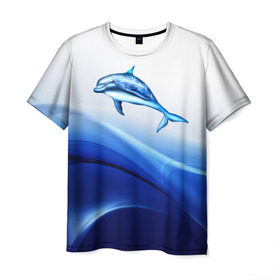 Мужская футболка 3D с принтом Дельфин в Курске, 100% полиэфир | прямой крой, круглый вырез горловины, длина до линии бедер | дельфин | море | рыбка