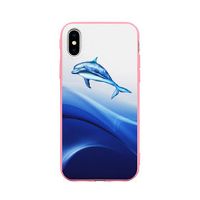 Чехол для Apple iPhone X силиконовый матовый с принтом Дельфин в Курске, Силикон | Печать на задней стороне чехла, без боковой панели | Тематика изображения на принте: дельфин | море | рыбка