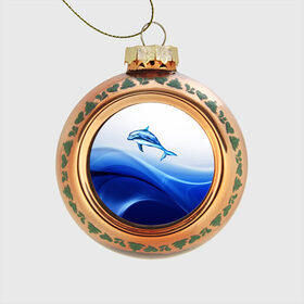 Стеклянный ёлочный шар с принтом Дельфин в Курске, Стекло | Диаметр: 80 мм | дельфин | море | рыбка