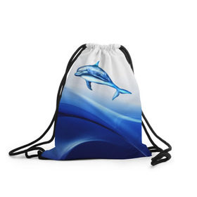 Рюкзак-мешок 3D с принтом Дельфин в Курске, 100% полиэстер | плотность ткани — 200 г/м2, размер — 35 х 45 см; лямки — толстые шнурки, застежка на шнуровке, без карманов и подкладки | Тематика изображения на принте: дельфин | море | рыбка