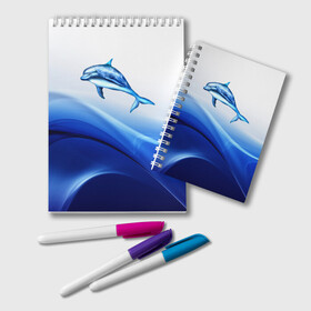 Блокнот с принтом Дельфин в Курске, 100% бумага | 48 листов, плотность листов — 60 г/м2, плотность картонной обложки — 250 г/м2. Листы скреплены удобной пружинной спиралью. Цвет линий — светло-серый
 | Тематика изображения на принте: дельфин | море | рыбка