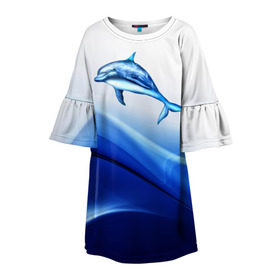 Детское платье 3D с принтом Дельфин в Курске, 100% полиэстер | прямой силуэт, чуть расширенный к низу. Круглая горловина, на рукавах — воланы | Тематика изображения на принте: дельфин | море | рыбка