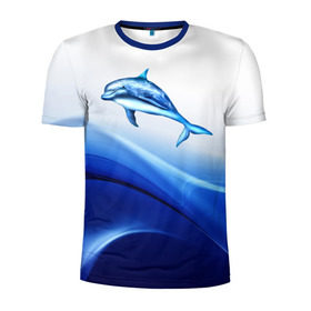 Мужская футболка 3D спортивная с принтом Дельфин в Курске, 100% полиэстер с улучшенными характеристиками | приталенный силуэт, круглая горловина, широкие плечи, сужается к линии бедра | дельфин | море | рыбка