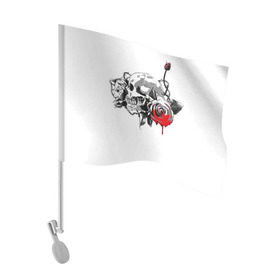 Флаг для автомобиля с принтом Череп с розами в Курске, 100% полиэстер | Размер: 30*21 см | готика | кровь | розы | череп | черно белое | шипы