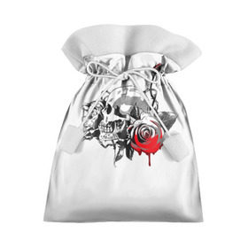 Подарочный 3D мешок с принтом Череп с розами в Курске, 100% полиэстер | Размер: 29*39 см | Тематика изображения на принте: готика | кровь | розы | череп | черно белое | шипы