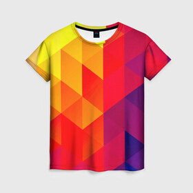 Женская футболка 3D с принтом Trianse в Курске, 100% полиэфир ( синтетическое хлопкоподобное полотно) | прямой крой, круглый вырез горловины, длина до линии бедер | new | красный | прикольные | ромб | текстуры | треугольник