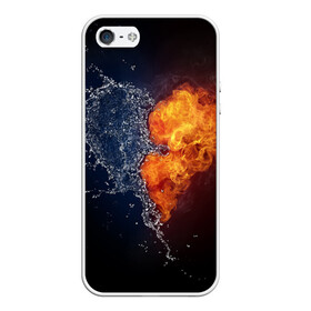 Чехол для iPhone 5/5S матовый с принтом Water and flames heart в Курске, Силикон | Область печати: задняя сторона чехла, без боковых панелей | вода | огонь огонь и вода | пар | прикольное | разное | сердце